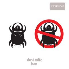 Dust Mite Icon. Vector Illustration Of A Prohibition Sign For House Dust Mites. Insect Prohibition Sign. Dust Mite Picture. Dust Mite Bites.