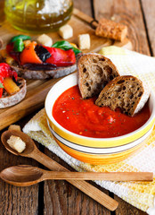 red soup puree of roasted peppers and tomatoes