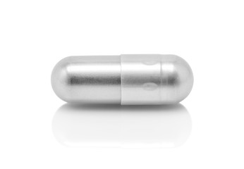 silver pill capsule isolated on white background