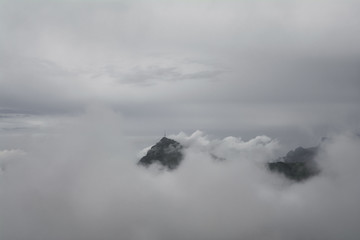 Beautiful landscape with Kitzbuhel mountain peak in the mist, Tirol, Austria