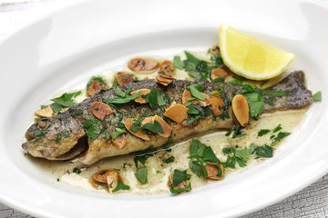 trout meuniere amandine, rainbow trout with brown butter and almonds