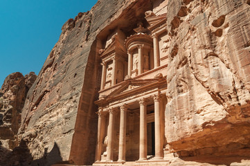 treasury house at entrance of ancient petra, jordan