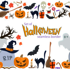 Seamless horizontal borders of Halloween icons