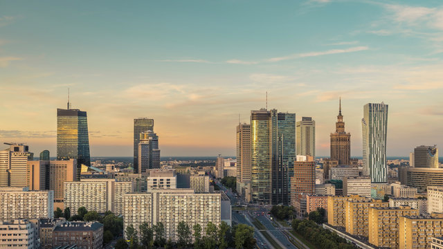 Warsaw Downtown, late afternoon light, Poland