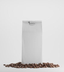 White pack of coffee against white background