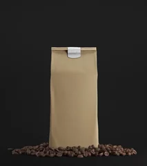 Zelfklevend Fotobehang Beige pack of coffee against black background © ImageFlow