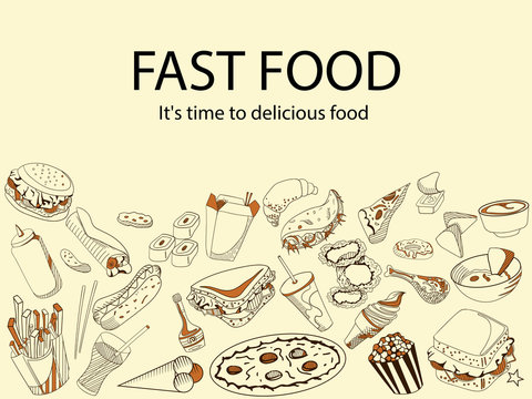 Fast food. It is time delicious meal banner vector illustration