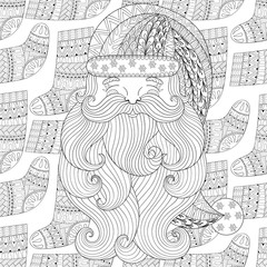 Santa on winter knitted socks seamless pattern in zentangle styl