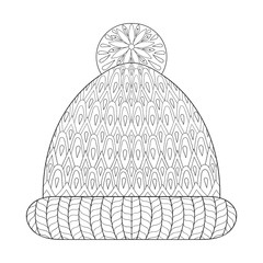 Winter knitted cap mittens in zentangle, tribal monochrome style