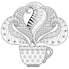 Zentangle stylized Сup of tea with steam, hot beverage with art - 123824169