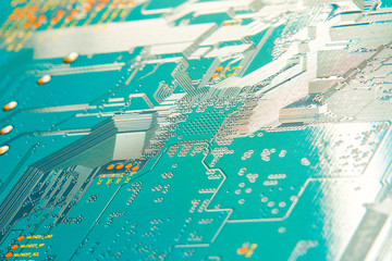 Electronic circuit board close up.