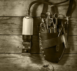 Vintage set of Barbershop.Toning sepia