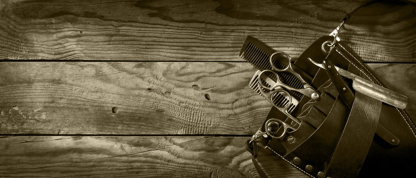 Vintage set of Barbershop.Toning sepia