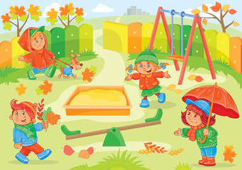 Vector illustration of young children playing