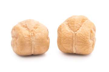 Macro photo of two chickpeas with white background