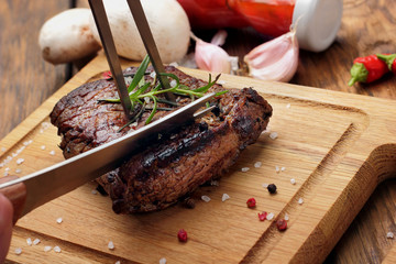 Delicious beef steak, product photo,