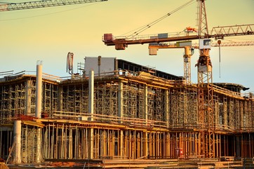 Fototapeta premium Crane and building construction site