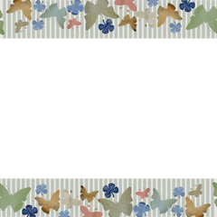 Watercolor horizontal seamless pattern with butterflies on white background