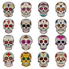 Set of Sugar skulls isolated on white background. Day of the dea