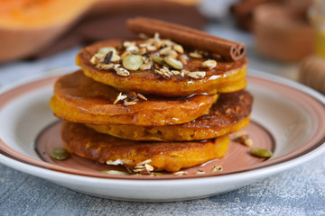 Homemade Pancake with pumpkin and spices 