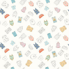 Hand-drawn seamless pattern of children cothes