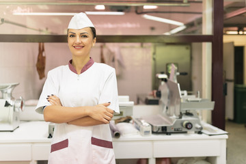 Obraz premium Pretty Butchery Woman working.