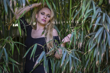 green, beautiful blonde with long black discharge between branch