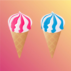 Ice cream pink and blue. Illustration vector