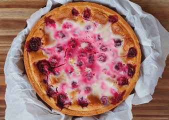 Directly above view on a cherry tart