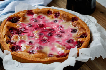 Directly above view on a cherry tart