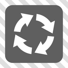 Circulation toolbar icon. Vector pictograph style is a flat symbol centered in a rounded square button, white and gray colors, hatched diagonally transparent background.