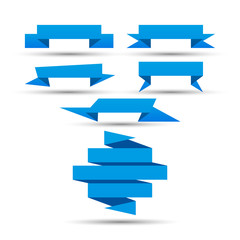 Fototapeta premium Set of blue banners, flat ribbon, vector