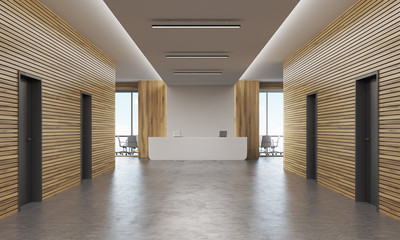 Office corridor with reception counter