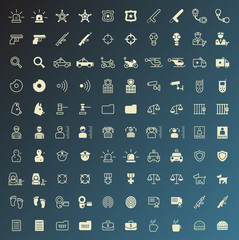 Set of 100 Police Minimal and Solid Icons. Vector Isolated Elements.
