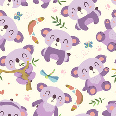 Naklejka premium vector cartoon style koala seamless pattern