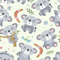 Obraz premium wektor kreskówka styl koala wzór
