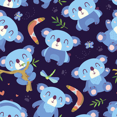vector cartoon style koala seamless pattern