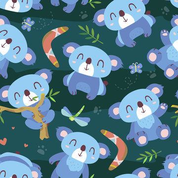 vector cartoon style koala seamless pattern