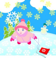 winter girl with sled plot