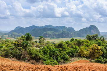 Fototapeta na wymiar View of the rock formations in Vinales Valley, Cuba
