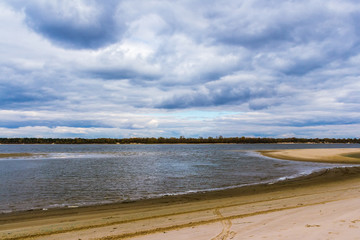 Autumn cloudy day on the Dnieper River.
