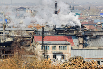 Tyumen, Russia - March 29, 2008: Plywood factory on Tura river bank. Now it is demolished