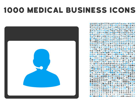 Blue And Gray Call Center Manager Calendar Page vector icon with 1000 medical business pictograms. Set style is flat bicolor symbols, blue and gray colors, white background. - Powered by Adobe