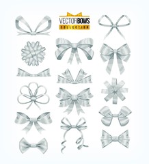 Set of silver white bows. Vector illustration.