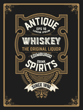 Old  label design for Whiskey and Wine label, Restaurant banner,