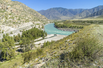 Fototapeta na wymiar The inflow of Katun river. Altai Mountains, Russia.
