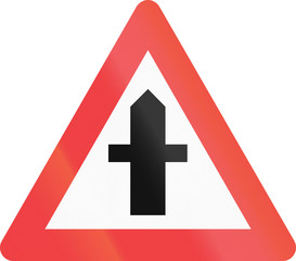 Warning road sign used in Denmark - Crossroads with priority