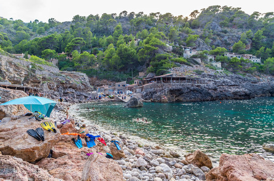 Beach Cala Deia at coast of Mallorca, Baleares, Spain