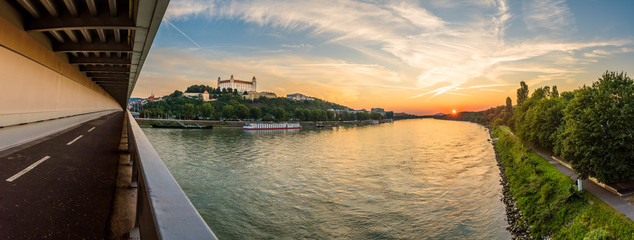Bratislava Castle from the bridge {panorama}, Slovakia