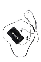 Audio cassette and headphones.